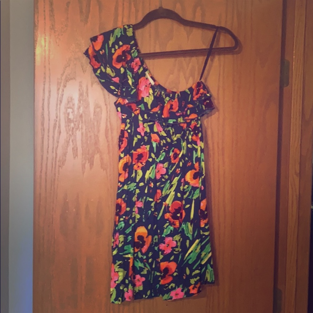 One shoulder floral dress
